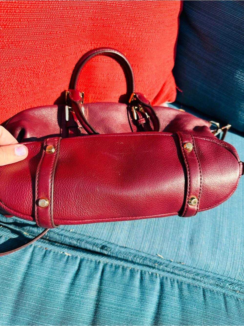 Michael Kors Plum Leather Satchel with Gold Hardware